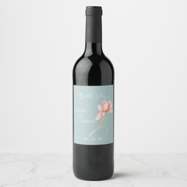 Peach Watercolor Floral  Wine Label (Front)