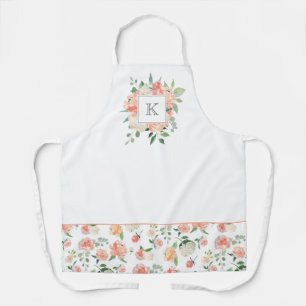 Peach Watercolor Floral with Monogram Apron