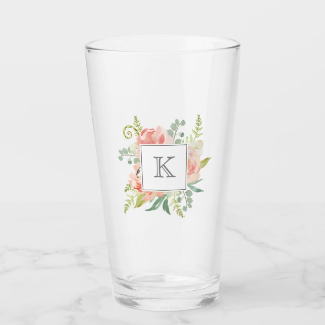 Peach Watercolor Floral with Your Monogram Glass (Front)