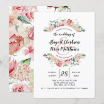 Peach Watercolor Floral Wreath Chic Wedding