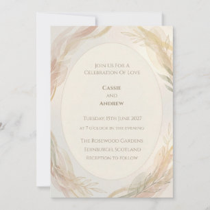 Peach Watercolor Floral Wreath Wedding Invitation