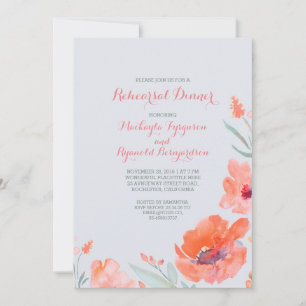 Peach Watercolor Florals Cute Rehearsal Dinner Invitation