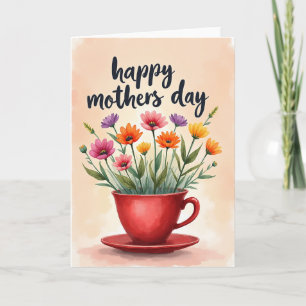 Peach Watercolor Flower Cup Card