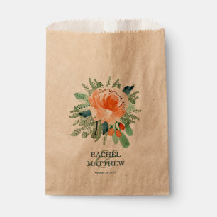 Peach Watercolor Flower on Kraft Favour Bags