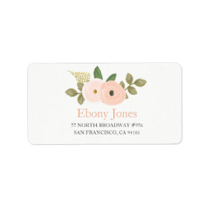 Peach Watercolor Flower Quinceanera Address Label