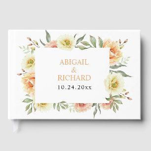 Peach watercolor flowers floral wedding guest book