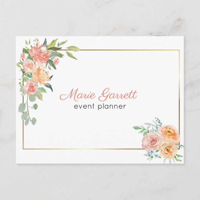 Peach Watercolor Flowers Postcard (Front)