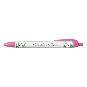 Peach Watercolor Flowers with Monogram Name Black Ink Pen