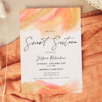 Peach watercolor gold glitter photo Sweet 16