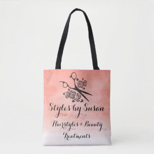 Peach Watercolor Hair Stylist Roses Custom Salon Tote Bag