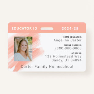 Peach Watercolor Homeschool Educator ID Badge