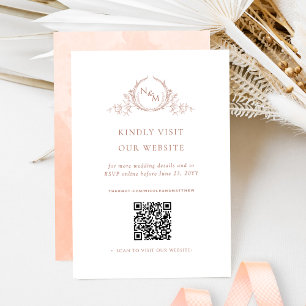 Peach Watercolor Monogram QR Code/RSVP Online Enclosure Card