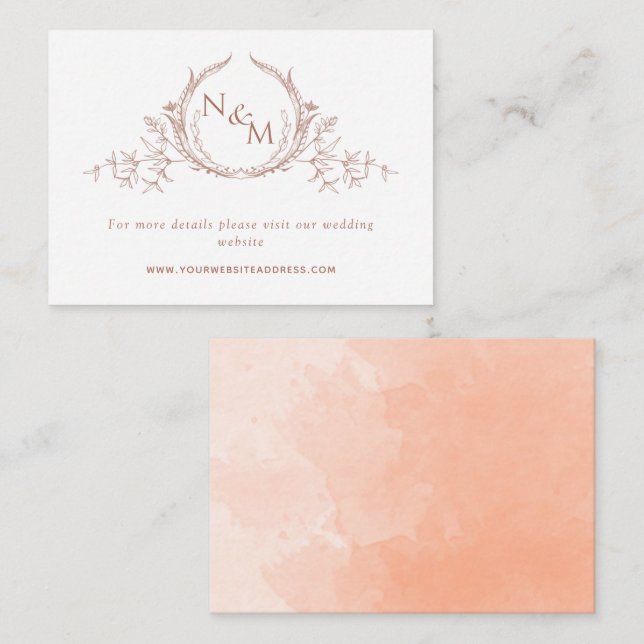 Peach Watercolor Monogram Wedding Website Enclosure Card (Front/Back)