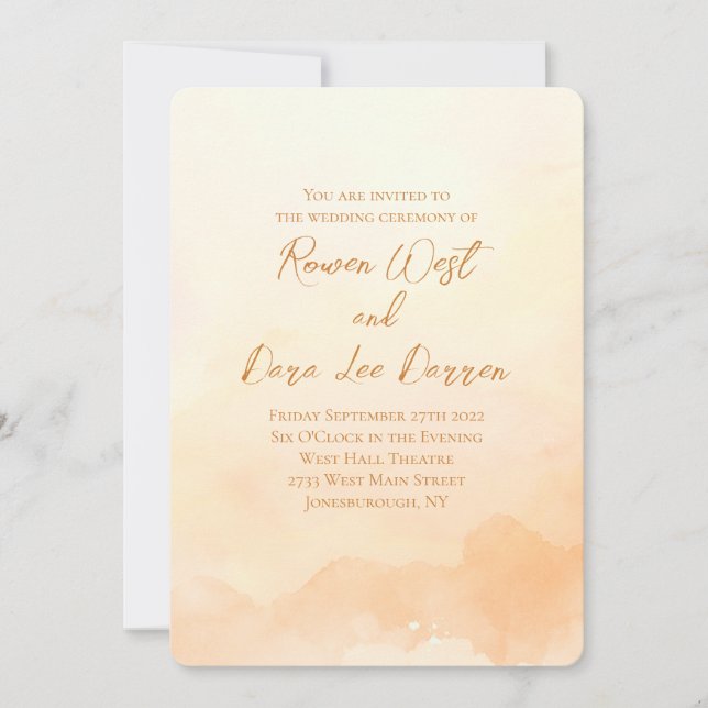 Peach Watercolor Ombre Painting Wedding Invitation (Front)