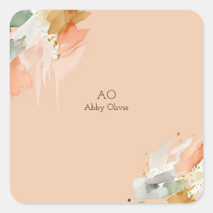 Peach watercolor pastel square sticker
