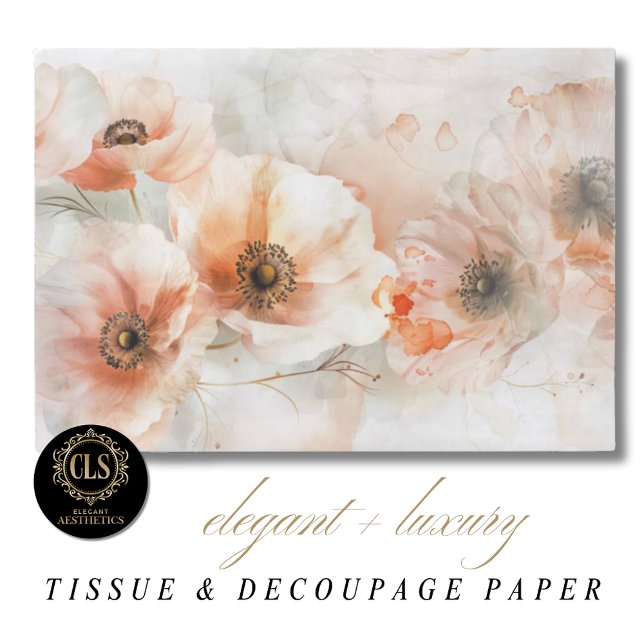 Peach Watercolor Peonies Decoupage Gift Tissue Paper (Creator Uploaded)