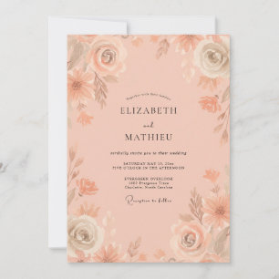 Peach Watercolor Peony Wedding Invitation