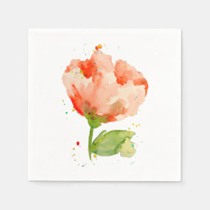 Peach Watercolor Poppy Napkin