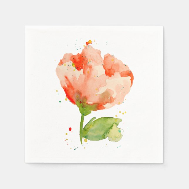 Peach Watercolor Poppy Napkin (Front)
