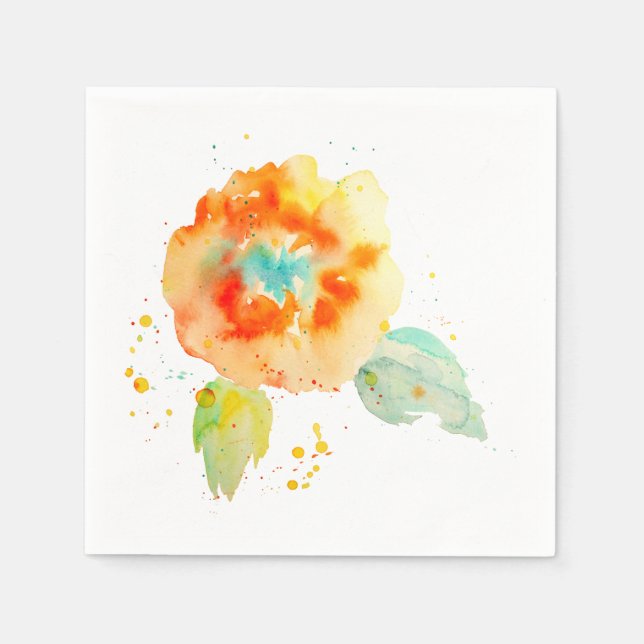 Peach Watercolor Poppy Napkin (Front)