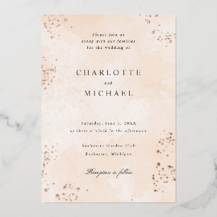 Peach watercolor rose gold foil wedding