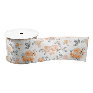 Peach watercolor roses pattern satin ribbon