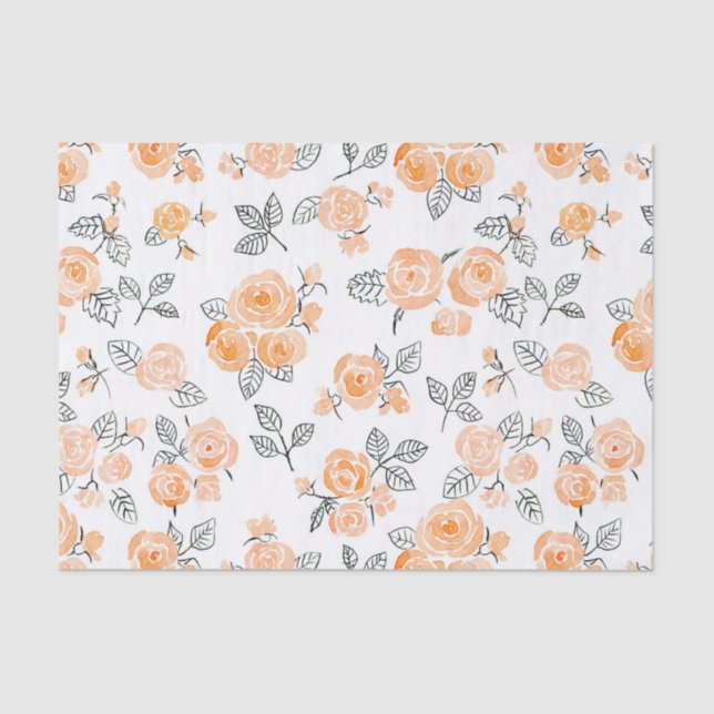 Peach watercolor roses pattern tissue paper (Front)
