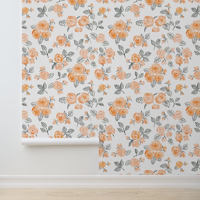 Peach watercolor roses pattern wallpaper (Application)