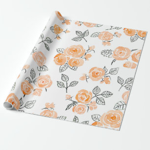 Peach watercolor roses pattern wrapping paper