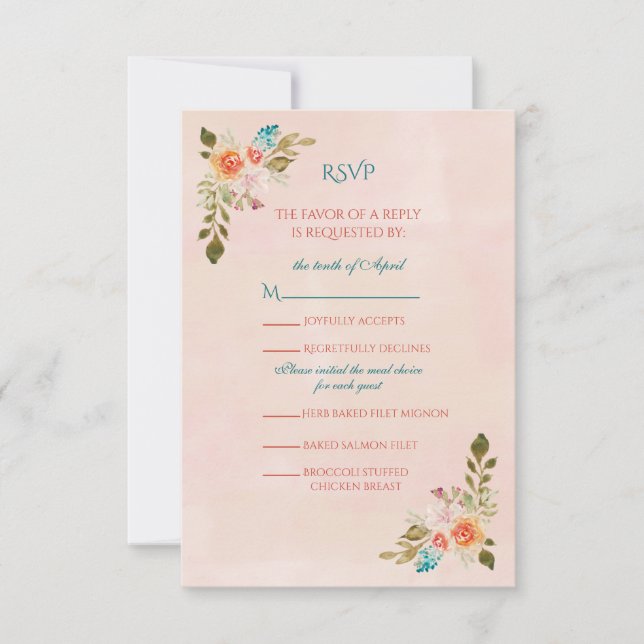 Peach Watercolor Roses  RSVP Card (Front)