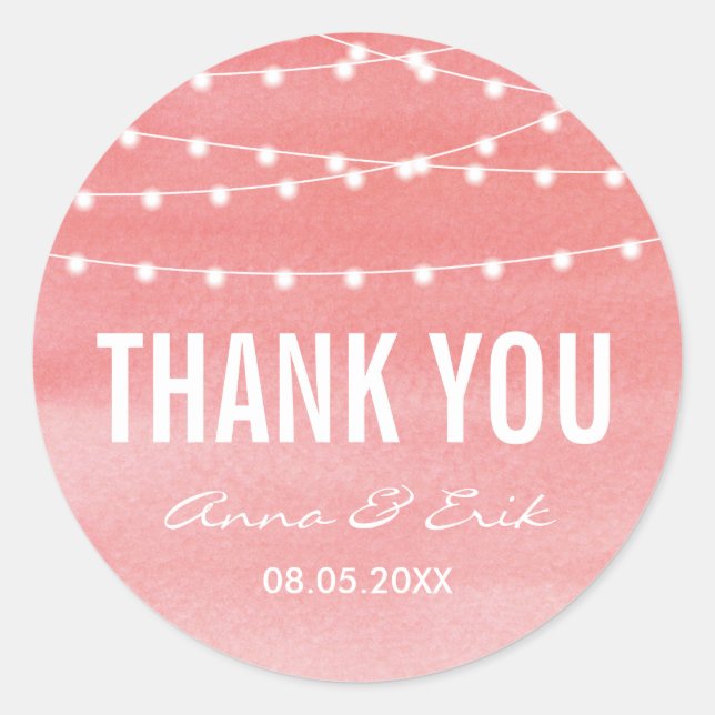 Peach Watercolor String Lights Classic Round Sticker (Front)