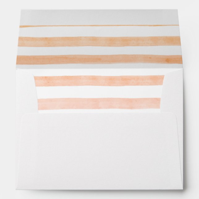 Peach Watercolor Stripes Modern Envelope (Back (Bottom))