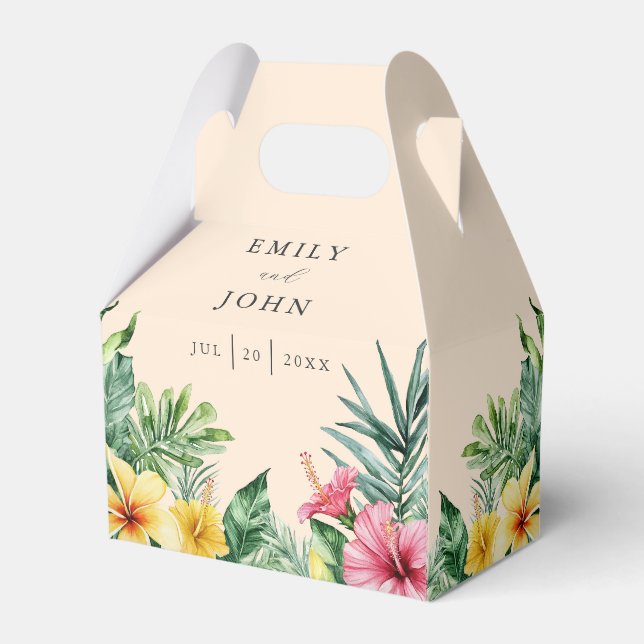 Peach Watercolor Tropical Floral Wedding Favour Box (Back Side)