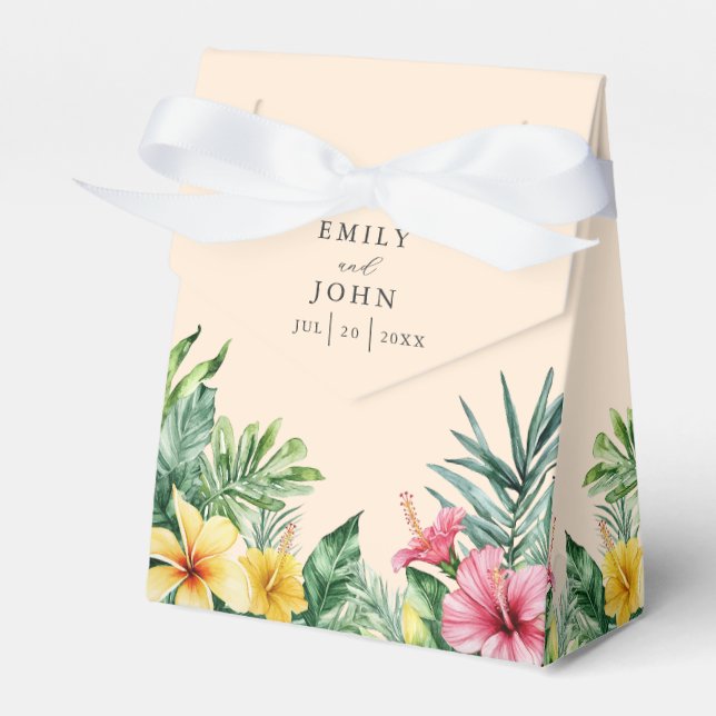Peach Watercolor Tropical Floral Wedding Favour Box (Front Side)
