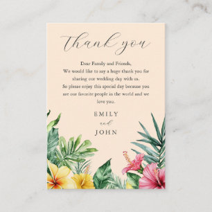 Peach Watercolor Tropical Floral Wedding Thank You Place Card