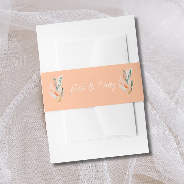 Peach Watercolor Wedding Belly Band Invitation Belly Band (Creator Uploaded)