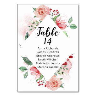 Peach Watercolor Wedding Reception Seating Chart Table Number