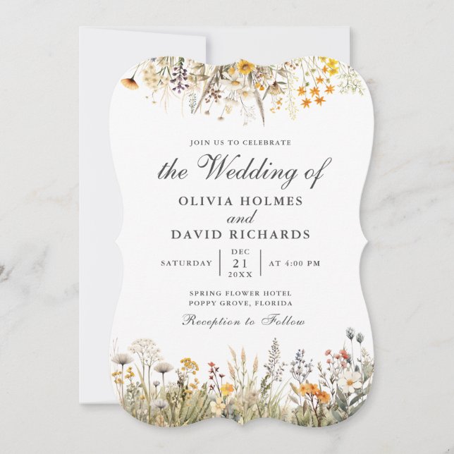 Peach Watercolor Wildflower Meadow Wedding Invite (Front)