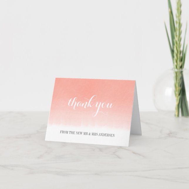 Peach Watercolour Custom Photo Thank You Card (Front)