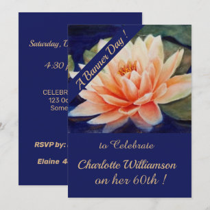 Peach Waterlily Watercolor Floral Birthday Invitation
