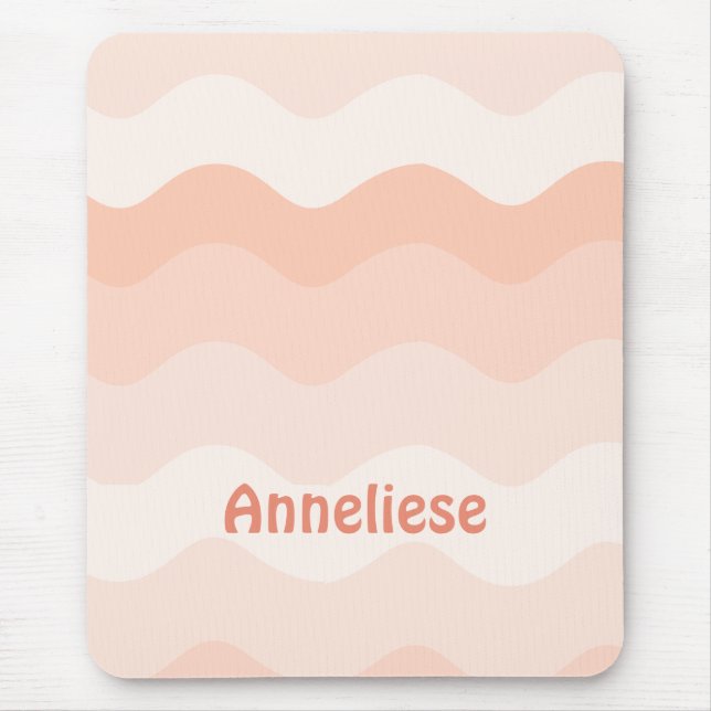Peach Wavy Personalised Mouse Mat (Front)