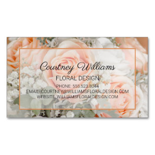 Peach Wedding Bouquet Floral Design Magnetic Business Card