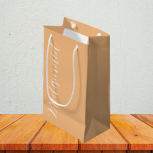 Peach Wedding Bridesmaid Stylised Script Small Gift Bag