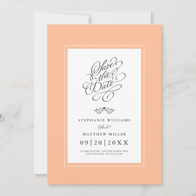 Peach Wedding Calligraphy Modern Printable Digital Save The Date (Front)