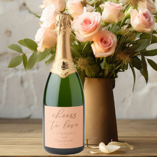 Peach Wedding Cheers to Love Sparkling Wine Label