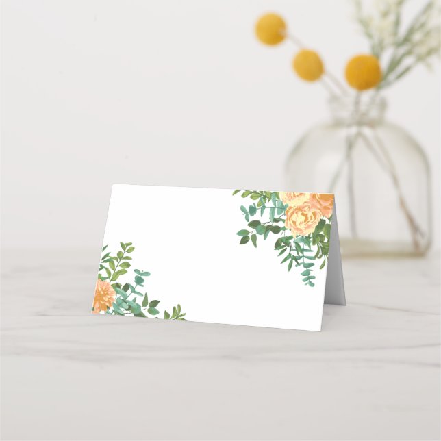 Peach Wedding Classic Floral Roses Place Card (Front)