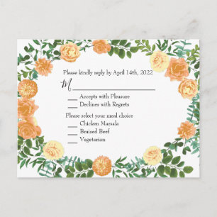 Peach Wedding Classic Floral Roses Postcard