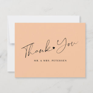 Peach wedding elegant script thank you card