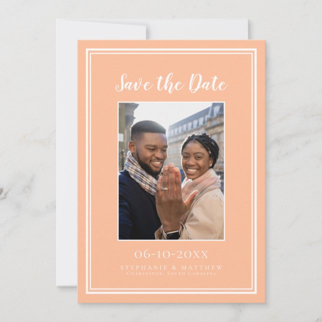 Peach Wedding Engagement Photo Picture Modern Save The Date (Front)