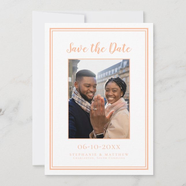 Peach Wedding Engagement Picture Modern Photo Save The Date (Front)